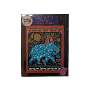 Vintage 1991 Endangered Species 2 Sided Jigsaw Puzzle‎ Asian Elephant 500 Piece